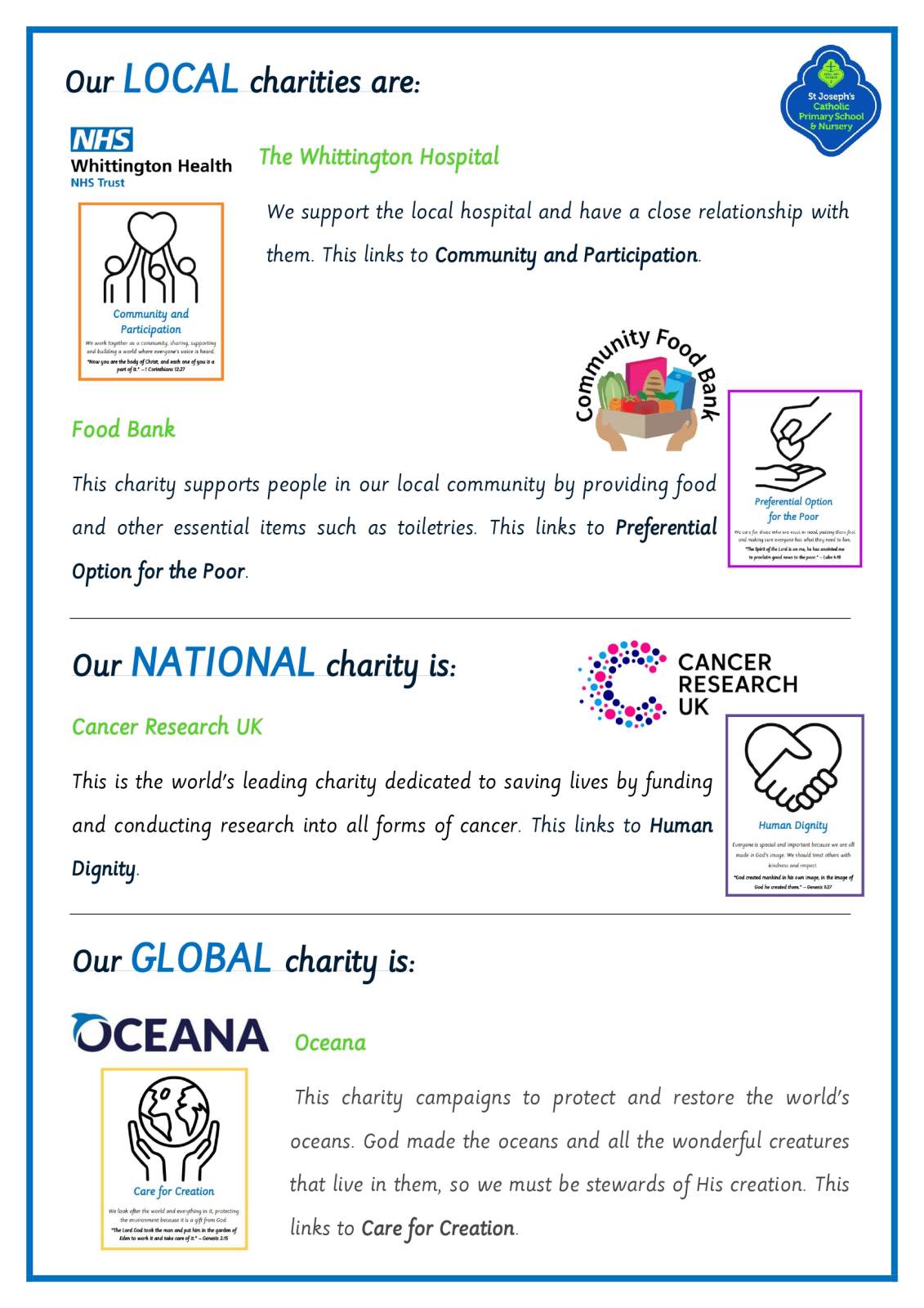 Charities we are supporting at St Joseph's